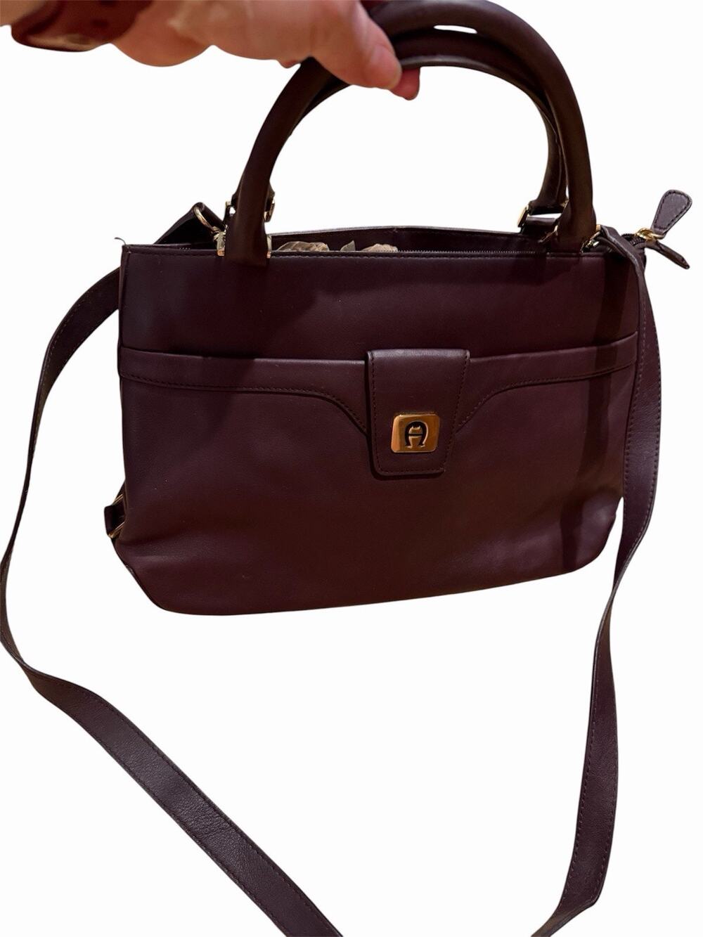 VTG Entienne Aigner Brown Leather Purse Hand Bag Shoulder Strap + Double Handles